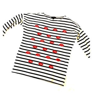 J. Crew Tops - J. Crew Lips Embroidered B&W Striped Top J. Crew Tops - J. Crew Lips Embroidered B&W Striped Top